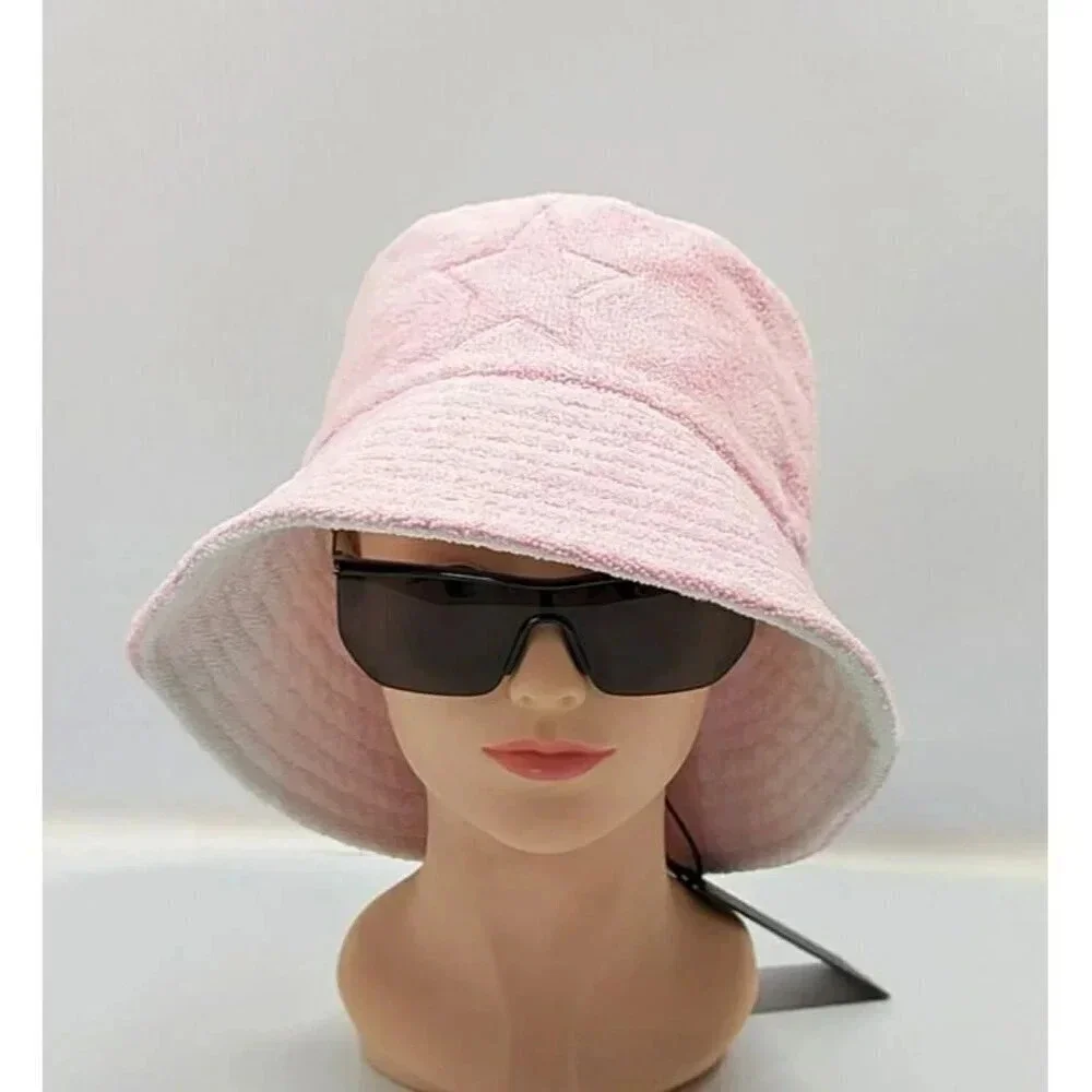 Jocelyn Women's Reversible Star Terry Bucket Hat Light Pink O/S (MSRP $65)
